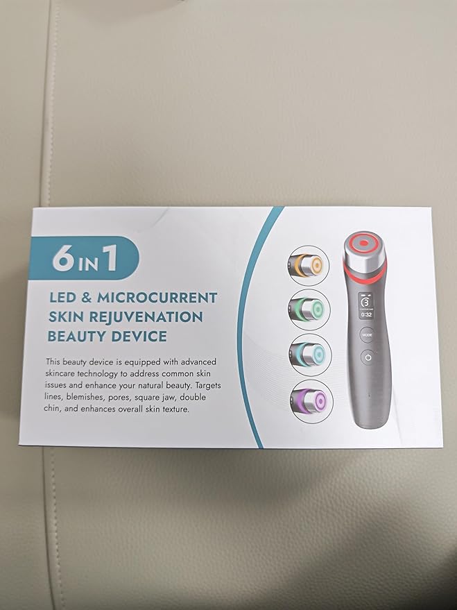 Skin Care 6-in-1 LED Facial Device for Glass Skin | At-Home Anti-Aging Therapy for Wrinkle Reduction, Firming & Deep Hydration | No Gel Needed, Enhances Serum Absorption