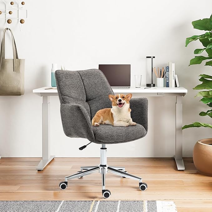 Home Office Desk Chair Swivel Ergonomic Computer Chair with Rolling Wheels, Adjustable Height Accent Armchair Chenille for Living Room (Darkgray)