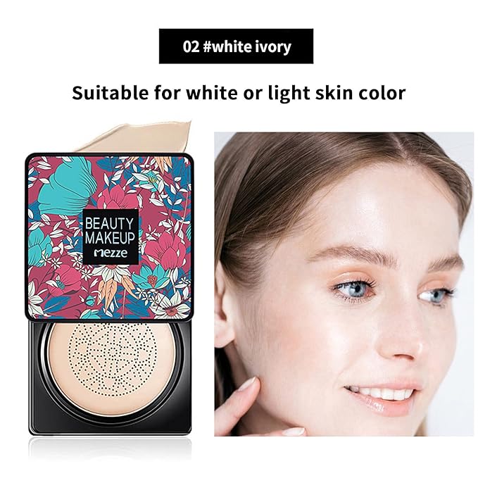 Mushroomhead Air Cushion CC Cream - Flaw'less Foundation Waterproof Makeup High Coverage Liquid BB Light to Medium Concealer Moisturizing for Dry Skin (Natural)