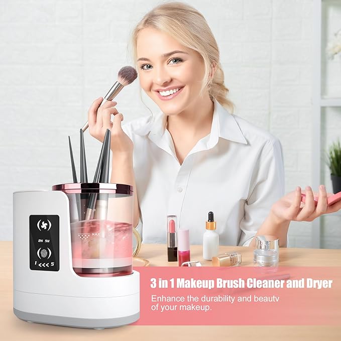 3 IN 1 Electric Makeup Brush Cleaner,Automatic make up brush cleaner machine with Makeup Brush Dryer,Portable USB Deep Cleaning for All Size Beauty Makeup Brush Set,Blush Brush,Sponges