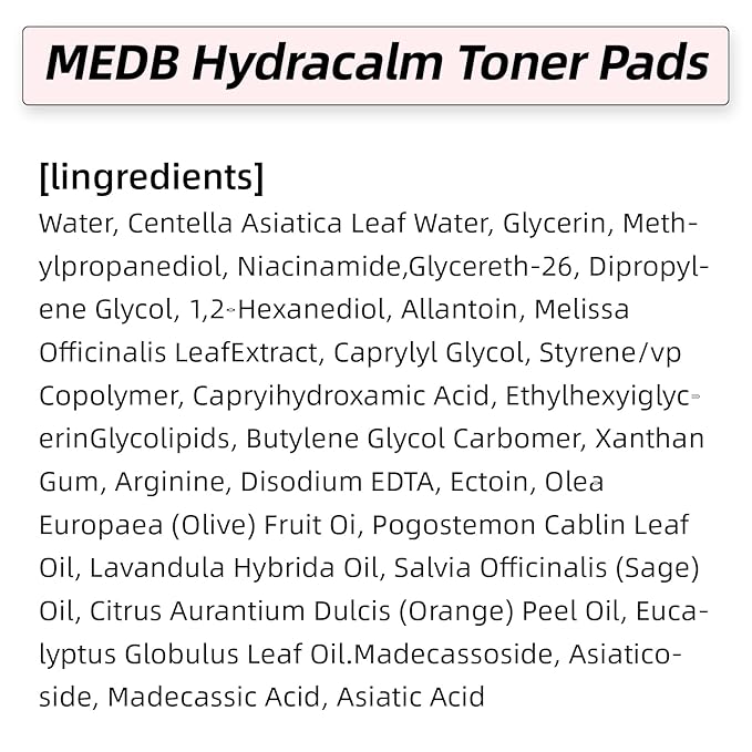medb Toner Pads, Moisture Glow Skin Face Pads Hydrating for Troubled Skin & Breakouts Korean Skin Care Cotton Pads for Face 40% Centella, Asiatic Acid, Alcohol-Free & Paraben-Free, 60 Counts