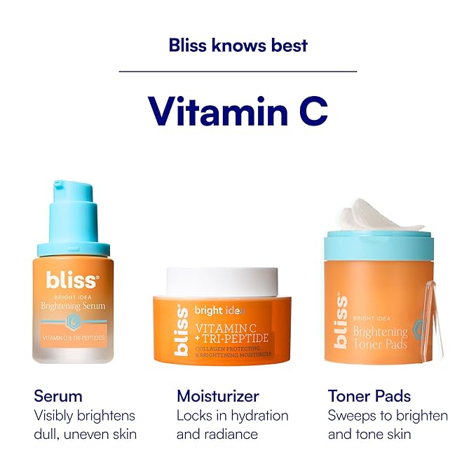 Bliss Vitamin C + Tri-Peptide Brightening Moisturizer | Squalane & Hydration Boosters | Anti-Aging Face Cream for Collagen and Elasticity | Clean Vegan & Cruelty Free 1.7 fl oz
