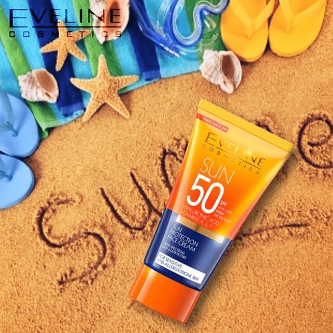 Eveline Cosmetics Sun Protection Face Cream SPF 50 UVA+UVB High Protection for Sensitive and Allergy-Prone Skin 1.76 Fl Oz (50 ml)
