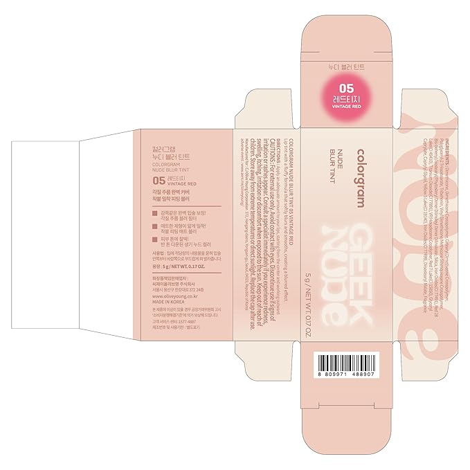 COLORGRAM NUDE BLUR TINT 05 VINTAGE RED | K-Beauty Makeup, Soft-Focus Matte Lip Stain, 2-in-1 Lip & Cheek | Lightweight Blurring Tint for a Smooth & Airbrushed Finish, Non-Sticky Formula
