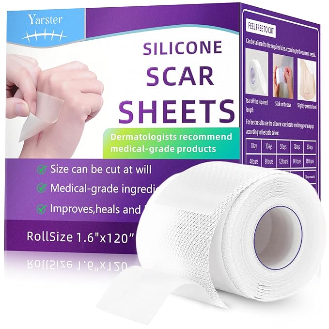Silicone Scar Sheets, Silicone Scar Tape(1.6"x 120" Roll-3M), Medical Grade Scar Sheets, Scar Tape for Surgical Scars, Burn, C-Section, Keloid Scars, Acne Treatment, Stretch Marks Removal