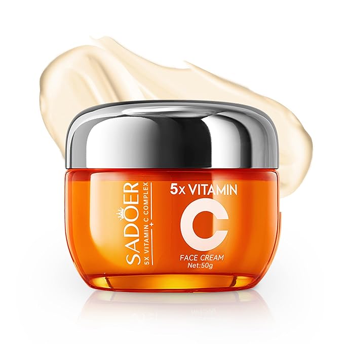 SADOER Vitamin C Face Cream 2 Pack, 5X Vitamin C with Hyaluronic Acid & Niacinamide, Daily Moisturizer to Boost Radiance, Hydrate & Even Skin Tone, For All Skin Types, 50g Each