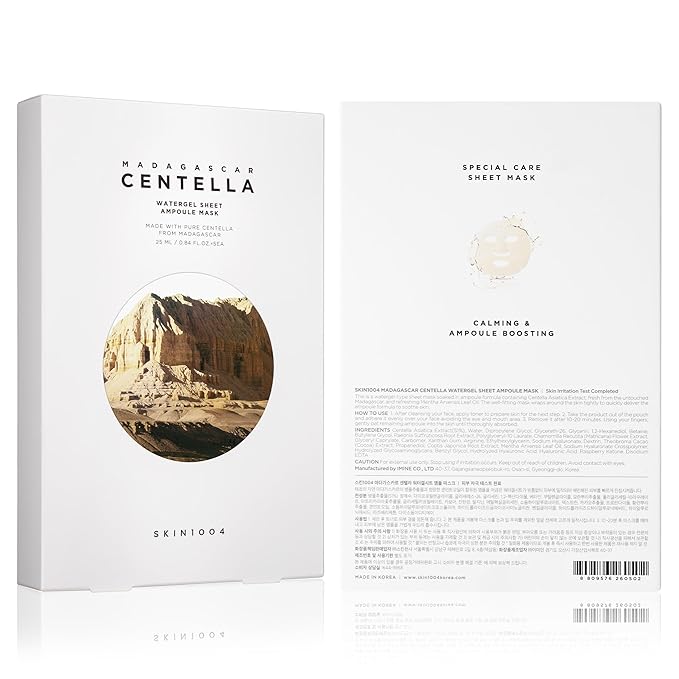 SKIN1004 Madagascar Centella Watergel Sheet Ampoule Mask, 5ea, Korean Face Mask with Centella Asiatica, Hydrating Face Mask Sheet infused with Centella Ampoule for Deep Hydration, Korean Skin Care