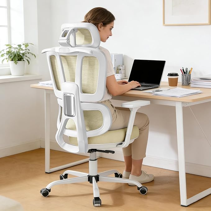 Office Chair Ergonomic Desk Chair with Lumbar Support and Headrest, Thick Cushion Mesh Computer Chair with Armrest and Tilt Lock, High Back Home Office Desk Chairs for Men Women