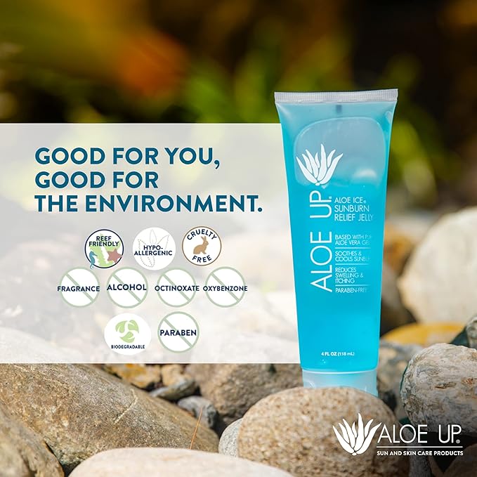 Aloe Up Sport Sunscreen Lotion SPF 50 and Aloe Ice Sunburn Relief Jelly - Bundle with Sun Screen Protector for Face and Body and After Sun Gel - With Pure Aloe Vera Gel - Reef Friendly - 2 Items