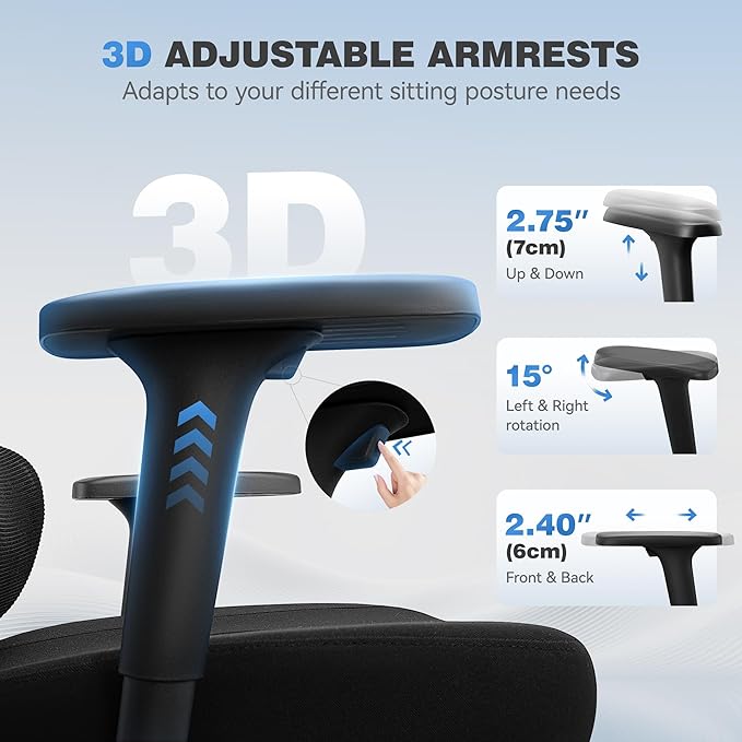 Ergonomic Office Chair, High Back Mesh Desk Chairs Comfy with Adjustable Lumbar Support, Home Computer Gaming Chair with 3D Headrest for Long Hours, 6 Pack