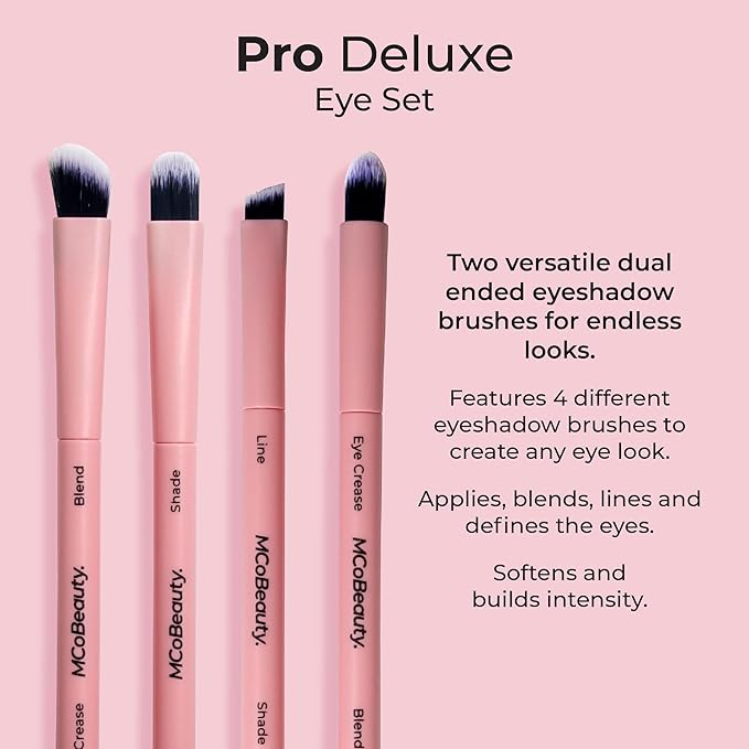 MCoBeauty - Pro Deluxe Eye Set - 4-Piece Professional Eyeshadow Brush Collection for Blending, Lining, Defining & Contouring - Stocking Stuffers, Brochas para Maquillaje, Makeup Brush Set