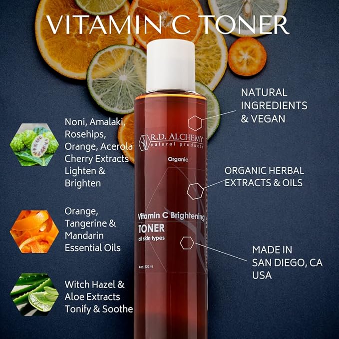 RD Alchemy - Natural & Organic Vitamin C Facial Toner - Brighten, Tighten & Tone Large Pores and Spots with Vitamin C-Rich Herbal Extracts for a Radiant, Refreshed Complexion.