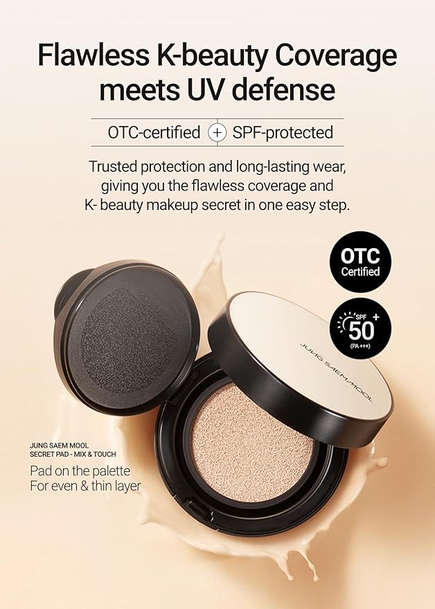 JUNG SAEM MOOL Essential Skin Nuder Cushion | Natural Finish, Buildable Coverage Cushion Foundation by Korean Makeup Artist (Refill Included, 0.98 Fl Oz, SPF 50), 17 Fair Pink