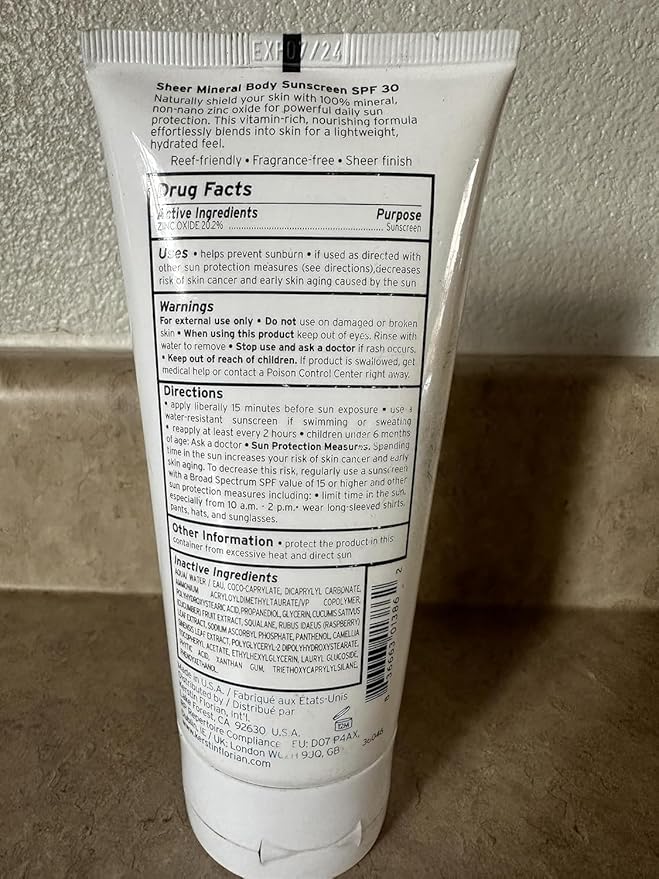 Kerstin Florian Sheer Mineral Body Sunscreen SPF 30 | Waterproof UVA/UVB Sun Protection with Natural Zinc Oxide | Reef Safe Fragrance Free Formula for Sensitive Skin to Moisturize & Protect | 6 fl oz