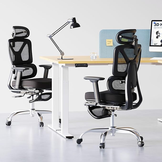 FLEXISPOT ErgoX Premium Ergonomic Office Chair with Footrest- Adjustable 3D Armrests, Dynamic Lumbar Support, Recline & Tilt Function, Mesh Seat, for Home & Office Use,Black Foam