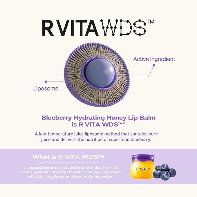 FRUDIA Blueberry Honey Lip Balm, Exfoliating & Moisturizing Dewy Korean Lip Balm for Dry Lips made with Jeju Blueberry & Honey Extracts for Soft, Plump Lips (0.33 fl oz)