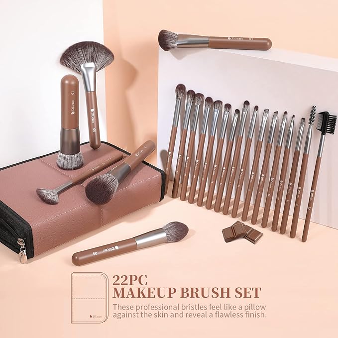 DUcare 22Pcs PRO Grade Makeup Brushes Professional with Bag 22Pcs Makeup Brush Set Premium Synthetic Kabuki Foundation Blending Brush Face Powder Blush Concealers Eye Shadows with Case