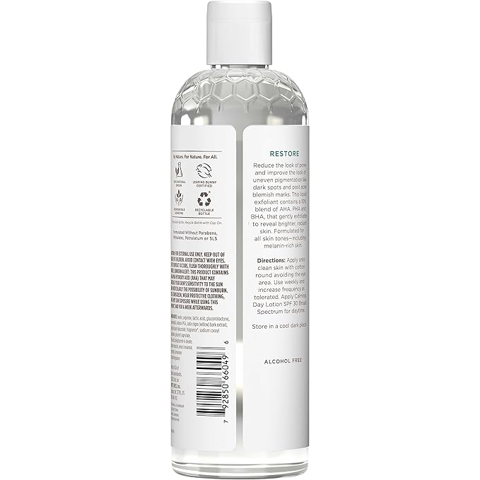 Burt's Bees Clear and Balanced Even Tone Liquid Face Exfoliator, Gentle Exfoliator Reduces Look of Pores and Improves Uneven Pigmentation, 12 Oz