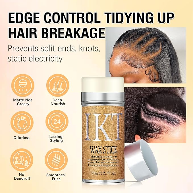 Hair Wax Stick Set (3 Pcs) - Edge Control, Styling Stick for Baby Hair and Wigs, Frizz-Fixing for Slick Finish