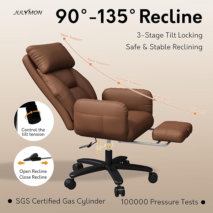 Cross Legged Office Chair with Pets Friendly Arms, Plus Size Criss Cross Desk Chair, Big and Tall Office Chair with Foot Rest, Reversible Armrests & Wide Seat, Brown