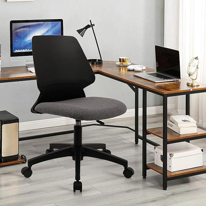 CLATINA Armless Home Office Chair, Ergonomic Small Desk Chair with Wheels and Soft Thick Upholstered Cushion, Comfy Adjustable Height Swivel Computer Task Chair for Conference Waiting, Black, 8Pack