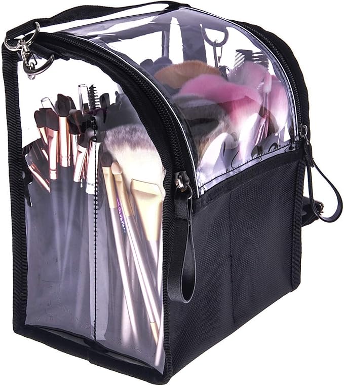 Trave Medium Makeup Brush Buddy Makeup Brush Holder Bag Cosmetic Kits Beauty Accessories Storage Organizer Bag with 4 Dividers & Shoulder Straps