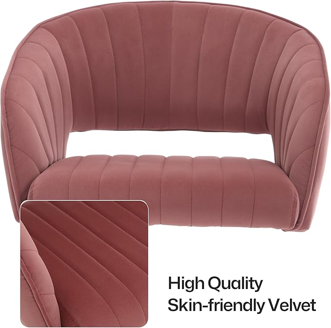 Home Office Swivel Desk Chair, Modern Velvet Vanity Chair, Height Adjustable Armchair with Gold Base, Ergonomic Office Chair for Task Study Computer Room, Rose