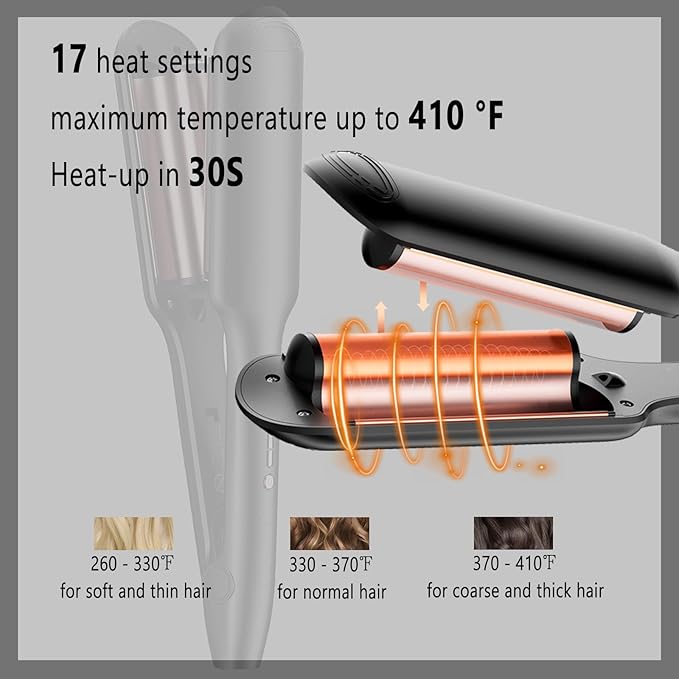 Double Barrel Curling Iron Wand, Wavy Crimper for Short Hair