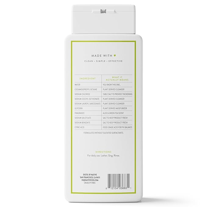 Native Body Wash Contains Naturally Derived Ingredients | For Women & Men, Sulfate, Paraben, & Dye Free Leaving Skin Soft and Hydrated |Aloe & Green Tea 18 oz