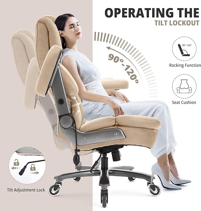 Big and Tall Office Chair 700lbs- Fabric High Back Executive Computer Chair with Adjustable Lumbar Support 3D Flip Arms Plus Size Rubber Wheels- Extra Wide Large Desk Chairs, Heavy Duty Metal Base