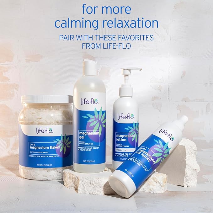 LIFE-FLO Magnesium Lotion and Pure Magnesium Oil Spray Bundle - with Magnesium Chloride from The Zechstein Seabed - 100% Magnesium Oil for Feet and Body and Unscented Lotion (8 Oz Pack of 2, Vanilla)