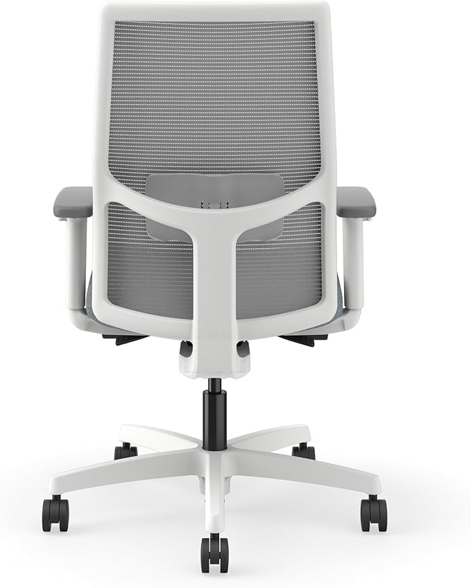 HON Ignition 2.0 Ergonomic Mesh Office Chair, Mid-Back, Synchro-Tilt, Home Office Desk Chairs, Basalt Seat Fabric, Fog Mesh, White Frame, Titanium Grey Adjustable Lumbar