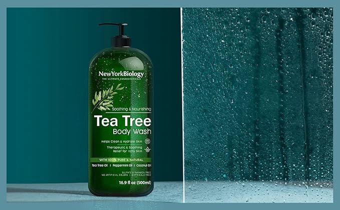 New York Biology Tea Tree Body Wash for Men and Women - Moisturizing Body Wash Helps Soothe the Skin - Refreshing and Hydrating Cleanser for Body and Feet - 16.9 Fl Oz (Pack of 2)