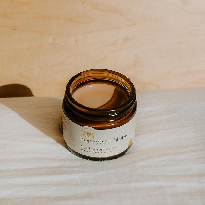 Honeybee Hippie Face the Sun Natural Mineral and Tallow Sunscreen with SPF 20+, Non-Nano Zinc Oxide, Antioxidant-Rich Formula