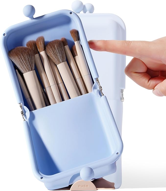 APT 1101 Makeup Brush Holder Travel Cosmetic Bag with Suction Base, Portable Cosmetic Organizer for Travel & Home, Organizer for Brushes, Beauty Tools & Accessories (Cloud Blue)