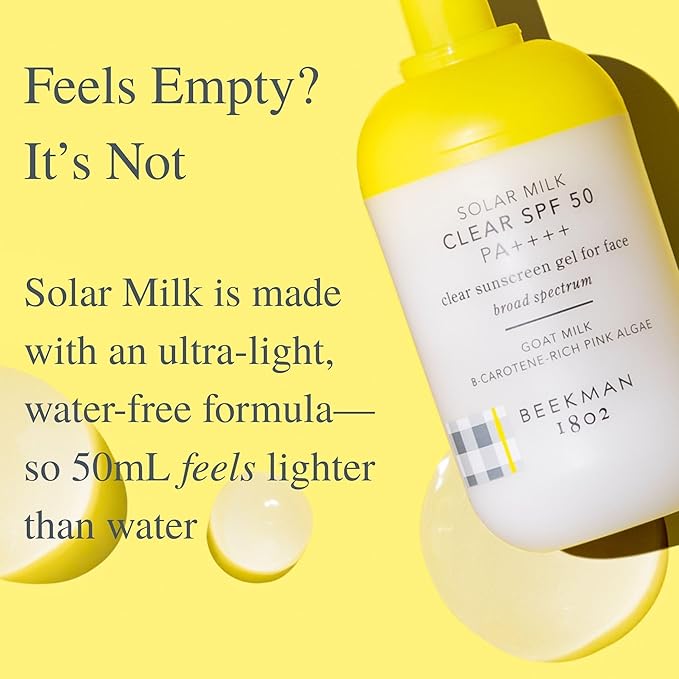 Beekman 1802 Solar Milk 3-in-1 Weightless Clear SPF 50 Face Sunscreen - 1.69 fl oz - Broad Spectrum UVA UVB Protection + Makeup Primer, Non-Greasy Gel, Goat Milk Infused, For All Skin Types & Tones
