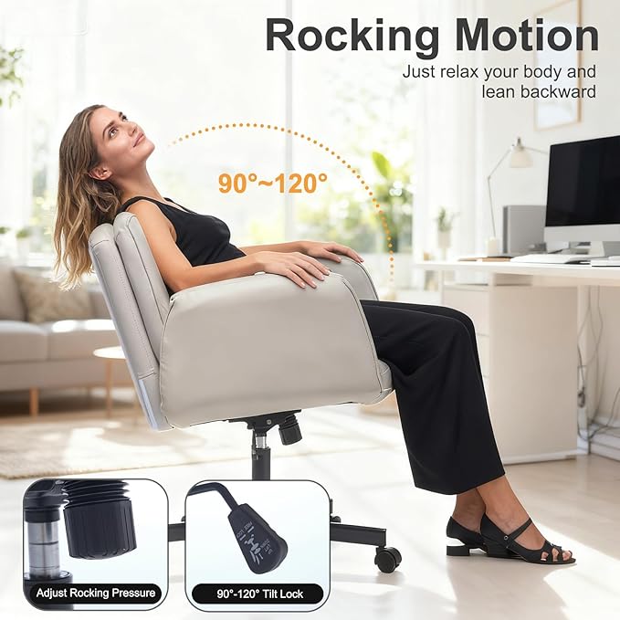 PU Leather Criss Cross Office Chair with Armrests & Wheels, 5-Gear Flip Up Arms Comfy Desk Chair for Women, Height Tilt Adjustable Swivel Chair for Home Office, Make Up, Bed Room and Living Room