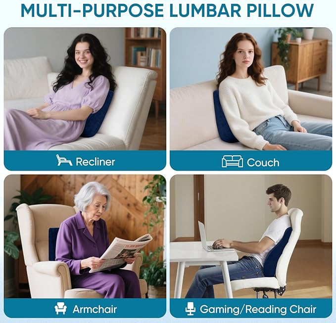 Back Support Pillow for Recliner Chair, Memory Foam Couch Back Cushions Ergonomic Large Lumbar Support Pillow for Lower Back Pain Relief, with Soft Velvet