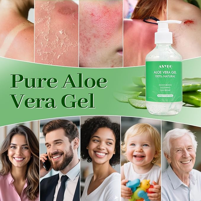 Aloe Vera Gel 500 ml – 100% Natural Pure Aloe Vera for Face Body Hair, Soothing and Nourishing Moisturising Aloe Cream for Dry Skin, Sunburn, Acne, After Sun Lotion