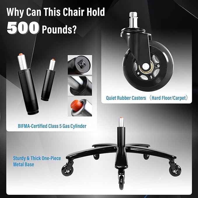 500lbs Big and Tall Office Chair - Heavy Duty Mesh Ergonomic Desk Chair with Headrest, High Back Computer Chair - Flip-up Armrests, Wide Thick Seat Cushion, Quiet Wheels, Black