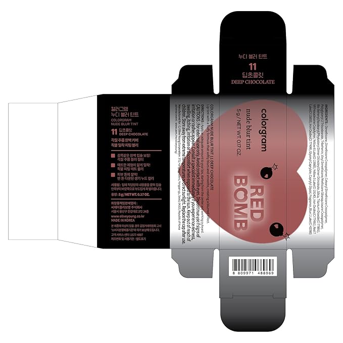 COLORGRAM NUDE BLUR TINT 11 DEEP CHOCOLATE | K-Beauty Makeup, Soft-Focus Matte Lip Stain, 2-in-1 Lip & Cheek | Lightweight Blurring Tint for a Smooth & Airbrushed Finish, Non-Sticky Formula