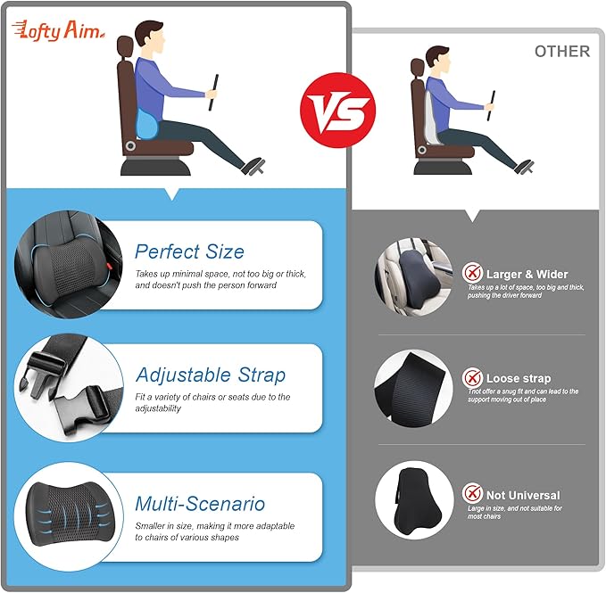 Memory Foam Lumbar Support Cushion Relieves Lower Back Pain Car Seat Office Chair and Wheelchair Back Pillow with Breathable 4D Mesh Black
