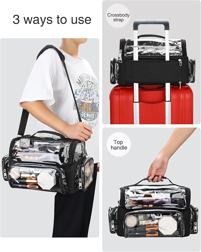 Makeup Brush Case With 4 Mini Bags, Extra Large Makeup Brush Bag XL Professional Makeup Artist Must Haves Travel Case with Stand Up Brush Slots Cosmetic Organizer Bag,with Adjustable Strap