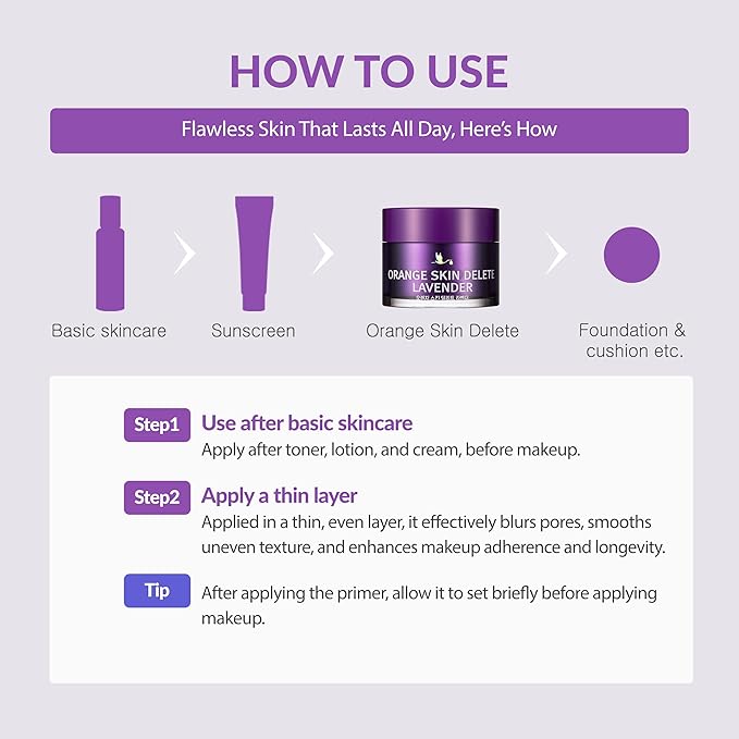 Orange Skin Delete Lavender Mini Pore Primer Korean Makeup 10g 0.35 oz