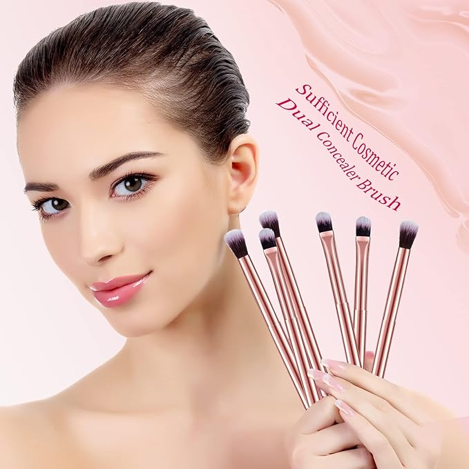 24 Pcs Eyeshadow Smudge Brush 2 in 1 Eyeshadow Double Ended Concealer Brush Under Eye Small Soft Firm Pointed Foundation Makeup Applicator for Blending Eye Shadow Liner(Rose Gold)