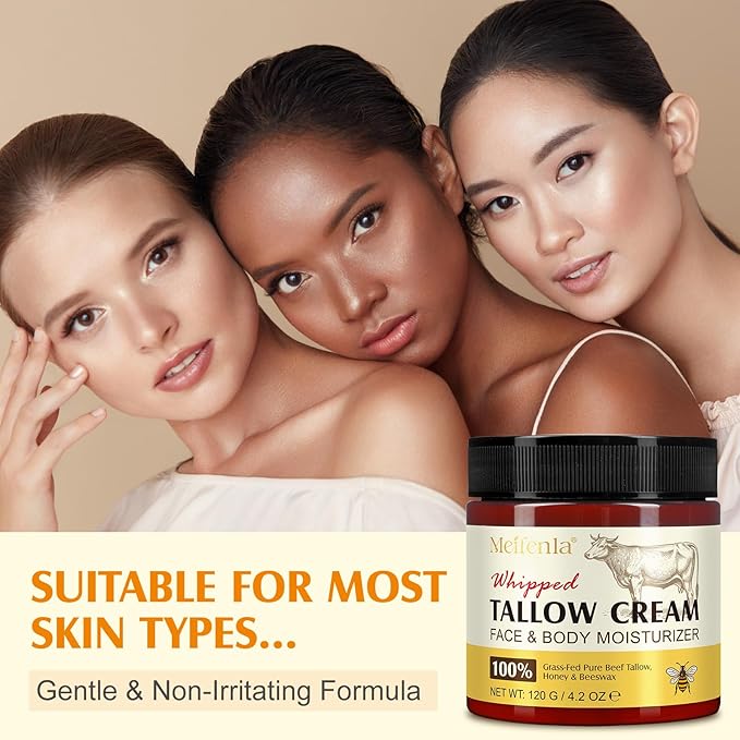 Beef Tallow for Skin, Tallow and Honey Cream Natural Tallow Face Moisturizer,Hydrating Beef Tallow Balm Deeply Moisturizing for Face & Body Skin Care