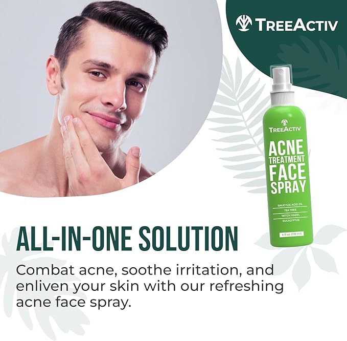 Acne Face Spray, 4 fl oz Facial Spray with Witch Hazel, Salicylic Acid for Acne Prone and Oily Skin, for Hormonal, Severe Cystic Acne, Skin Clearing Toner, 1000 Sprays