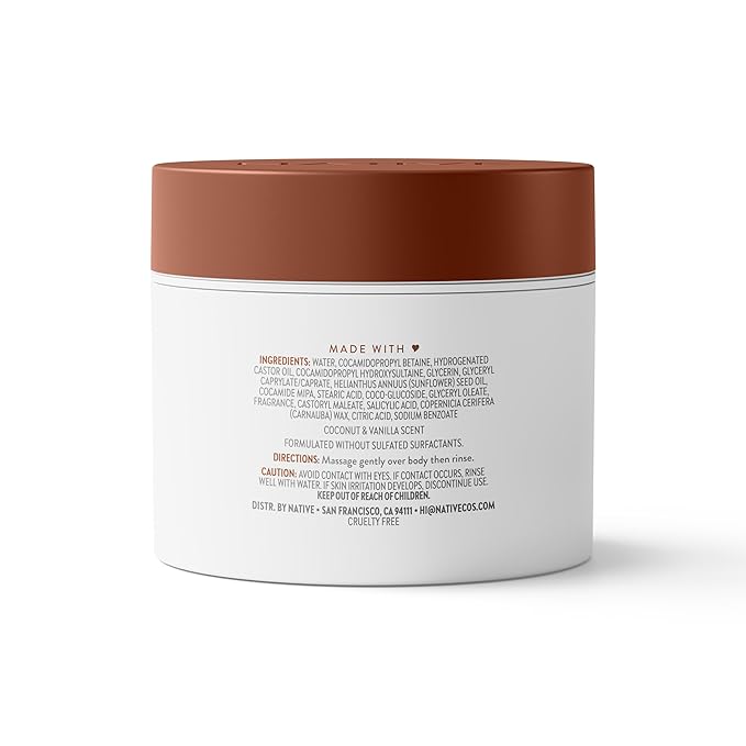Native Detoxifying & Exfoliating Body Scrub for Women & Men, Coconut & Vanilla, Gentle Body Polish for Soft, Smooth Skin, Made Without Sulfates, 12 oz