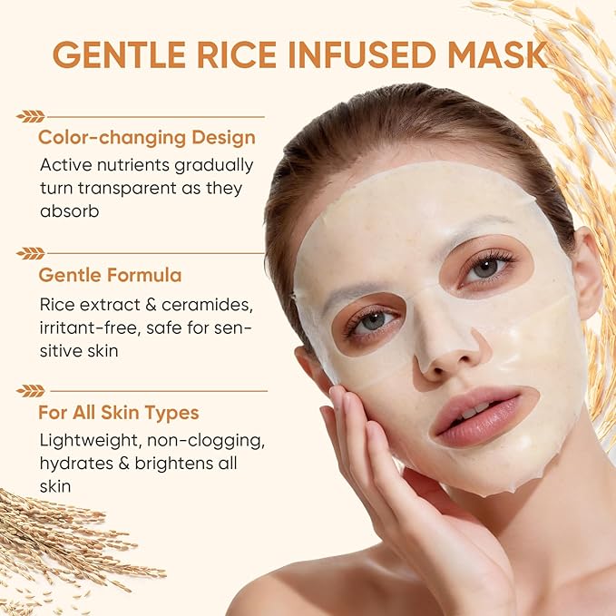 Rice Deep Collagen Face Mask, 38g x 24 EA, Moisturizing and Hydrating Overnight Facial Mask, Contains Ceramide & Collagen for Glass Glow Skin, Korean Skincare