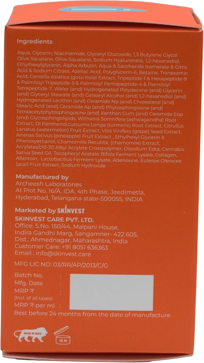 SKINVEST CEO 3 in 1 Serum Toner Moisturizer 50Ml Vitamin C with Niacinamide Hyaluronic Acid for Glowing Moisturized Skin Fights Acne Pimples Pigmentation Face Toner for Men Women for All Skin Types